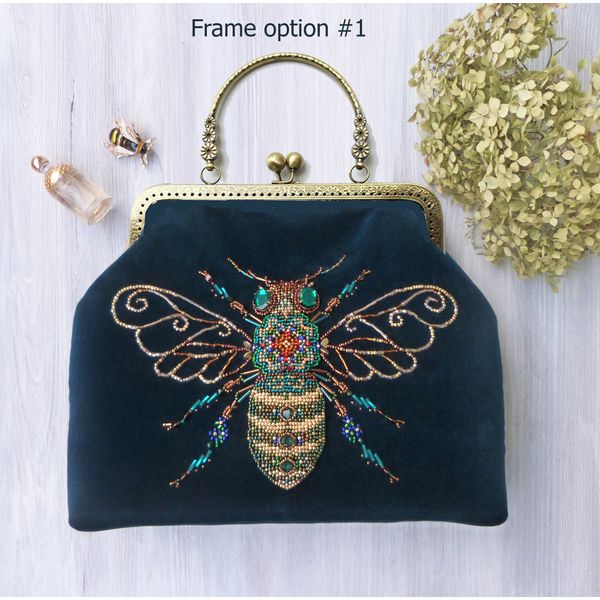 Golden bee emerald velvet beaded party bag with monogram - Inspire Uplift