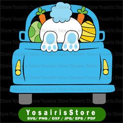 personalized name easter truck svg, truck with easter bunny and easter eggs bunny