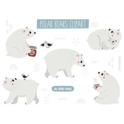 Polar Bears Clipart, Christmas Clipart, Polar Bear PNG, Bear clipart, Arctic Bear png