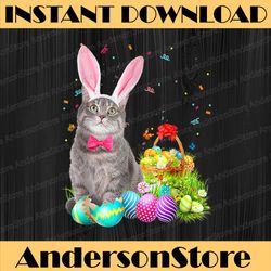 happy easter cute bunny cat eggs basket funny easter day png, happy easter day sublimation design