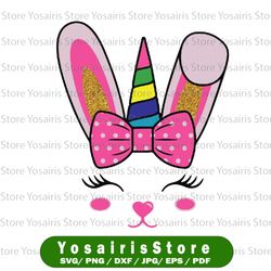 Cute Easter Bunny Unicorn Face Svg, Bunny Unicorn Svg, Easter Bunny Svg, Easter Cut Files, Bunny Face Svg Dxf Eps Png
