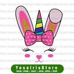 cute easter bunny unicorn face svg, bunny unicorn svg, easter bunny svg, easter cut files, bunny face svg dxf eps png