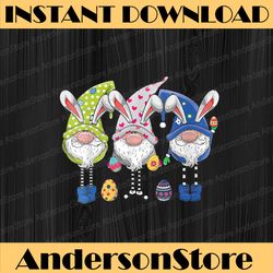 three gnomes bunny holding easter egg hunting happy easter day png, happy easter day sublimation design