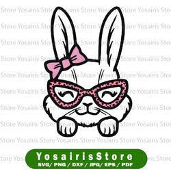 easter bunny rabbit leopard glasses svg, ribbon cute easter girls svg, happy easter, easter bunny with glasses