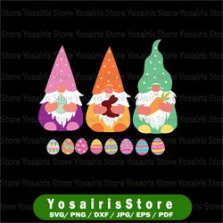 3 easter gnomes pastel spring svg, easter gnome svg, gnome svg, easter egg svg, easter carrot svg, cricut, cut file