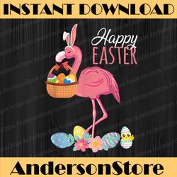 happy easter flamingo with easter egg basket hunting easter day png, happy easter day sublimation design