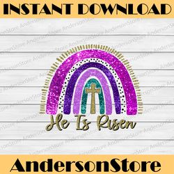 he is risen rainbow christian jesus happy easter day easter day png, happy easter day sublimation design