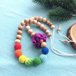 Breastfeeding nursing necklace crochet wood rainbow - First time mother necklace for expecting mom gift