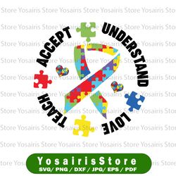 autism awareness teacher svg png, teach accept understand love svg,