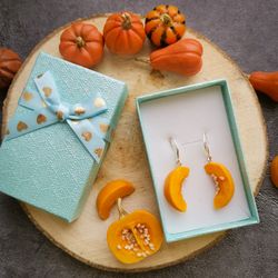 Pumpkin slice earrings are vegetable, funny, quirky, cool cottagecore jewelry