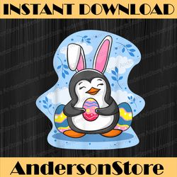 easter penguin holding egg cute bunny ears penguin lover easter day png, happy easter day sublimation design