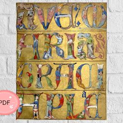 Religious Cross Stitch Pattern , Illuminated Human Alphabet, Hail Mary, Ave Maria, Pdf Instant Download ,Full Coverage