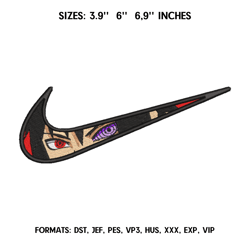 nike sasuke embroidery design file pes. anime naruto embroidery design. machine embroidery pattern, swoosh embroidery