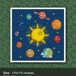 Space cross stitch pattern Mini planets Solar system Funny easy embroidery design PDF