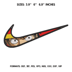 nike luffy embroidery design file pes. anime one piece embroidery design. machine embroidery pattern, swoosh embroidery