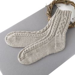 Alpaca wool socks. Cable knit socks. Slippers women socks. Gift for her.