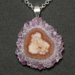 Amethyst Stalactite Slice Necklace Purple Violet Lilac Amethyst Crystal Flower Gemstone Pendant Necklace Jewelry 6005