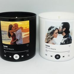 9oz. custom song couples candle | personalized photo candle | anniversary, gifts for her | scented  handmade candle