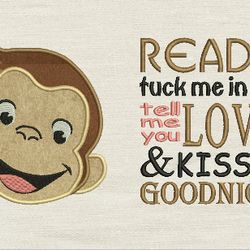 read me a story with face monkey applique 2 designs reading pillow-instant d0wnl0ad