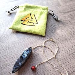Handmade Pendulum of Labradorite Gemstone in bag Magic gift for him Fortune telling Divination Oracle