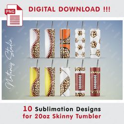 10 Sport Leopard Print Templates - Seamless Sublimation Patterns - 20oz SKINNY TUMBLER - Full Tumbler Wrap