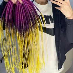 purple to yellow dreads synthetic classic smooth double ended de dreadlocks full set (60 pcs de)