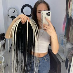 Black Silver White mix Dreads synthetic classic smooth double ended de dreadlocks FULL SET (60 pcs DE)