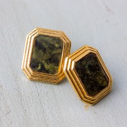 Vintage AVON earrings Gold studs green stone