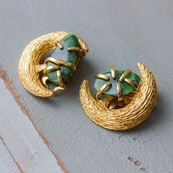 Vintage gold moon earrings BSK Jade clip on earrings