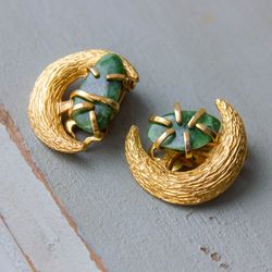 vintage gold moon earrings bsk jade clip on earrings