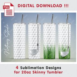 4 Golf Templates - Seamless Sublimation Patterns - 20oz SKINNY TUMBLER - Full Tumbler Wrap