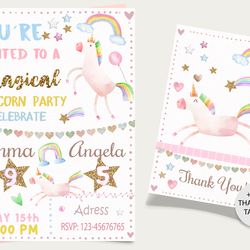 twins unicorn invitation, unicorn twin invitation sister
