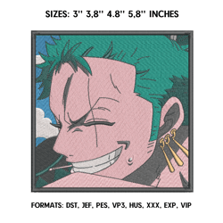 zoro embroidery design file/ one piece anime embroidery design/ machine  design pes jef. swoosh roronoa zoro embroidery