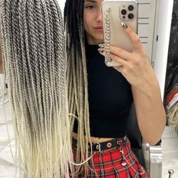 Gray to white Blonde ombre Braids synthetic classic smooth double ended de dreadlocks FULL SET (60 pcs DE)