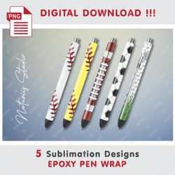 5 Sport Designs - Seamless  Patterns - EPOXY PEN WRAP - Full Pen Wrap