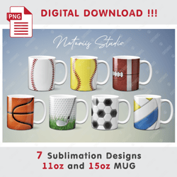 7 Sport Sublimation Designs - 11oz 15oz MUG - Digital Mug Wrap