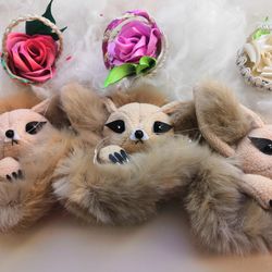 Miniature pin Fox Fennec,kawaii fox,large  brooch, fox plush