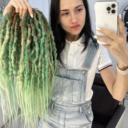 green blonde burgundy mix dreads boho synthetic crochet textured double ended de dreadlocks full set (45 pcs de)