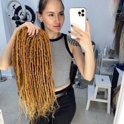 Ginger Beige mix Dreads Boho synthetic crochet textured double ended de dreadlocks FULL SET (45 pcs DE)