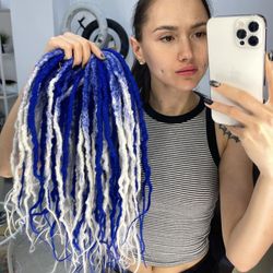 navy white mix ombre dreads boho synthetic crochet textured double ended de dreadlocks full set (45 pcs de)