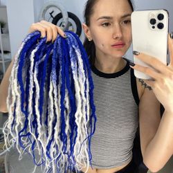 Navy White mix ombre Dreads Boho synthetic crochet textured double ended de dreadlocks FULL SET (45 pcs DE)