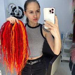 red orange mix ombre dreads boho synthetic crochet textured double ended de dreadlocks full set (45 pcs de)