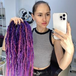 purple pink lilac mix ombre dreads boho synthetic crochet textured double ended de dreadlocks full set (45 pcs de)