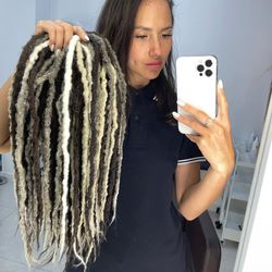 brown gray white blonde mix ombre dreads boho synthetic crochet textured double ended de dreadlocks full set (45 pcs de)