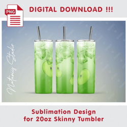 Realistic Ice Drink Design - Seamless Sublimation Pattern - 20oz SKINNY TUMBLER - Full Tumbler Wrap