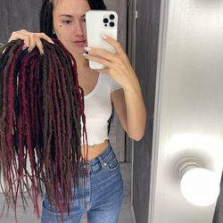 brown burgundy mix dreads boho synthetic crochet textured double ended de dreadlocks full set (45 pcs de)