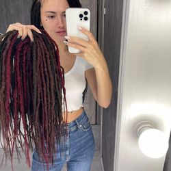 Brown Burgundy mix Dreads Boho synthetic crochet textured double ended de dreadlocks FULL SET (45 pcs DE)