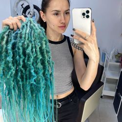 green turquoise mix ombre dreads boho synthetic crochet textured double ended de dreadlocks full set (45 pcs de)