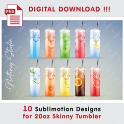 10 Realistic Ice Drink Designs - Seamless Sublimation Patterns - 20oz SKINNY TUMBLER - Full Tumbler Wrap