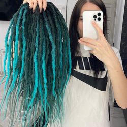 black dark green and mint mix dreads boho synthetic crochet textured double ended de dreadlocks full set (45 pcs de)
